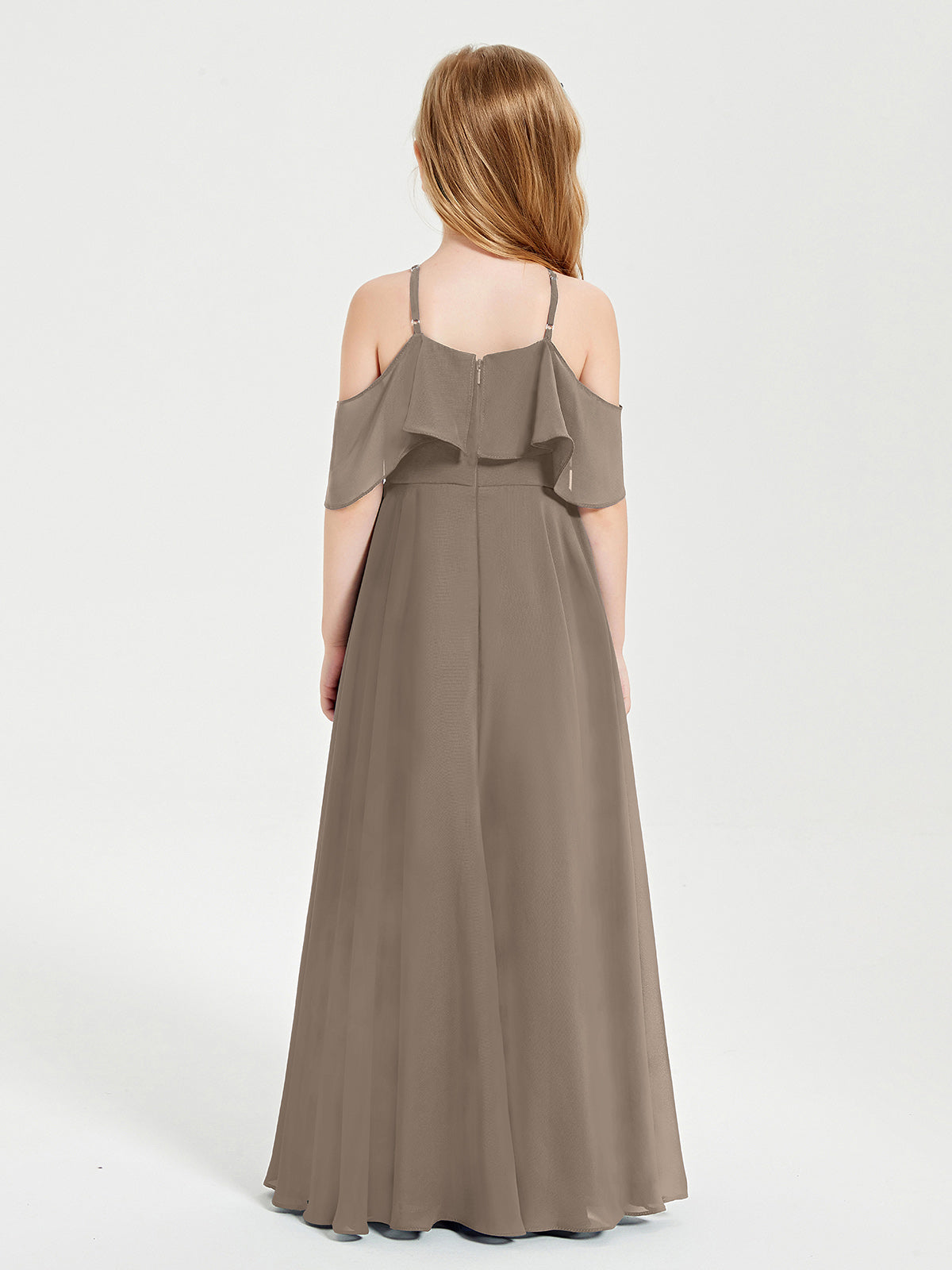 Off-the-Shoulder Long Dresses for Junior Bridesmaids Taupe